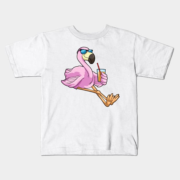 Flamingo with Drink with Drinking straw Kids T-Shirt by Markus Schnabel